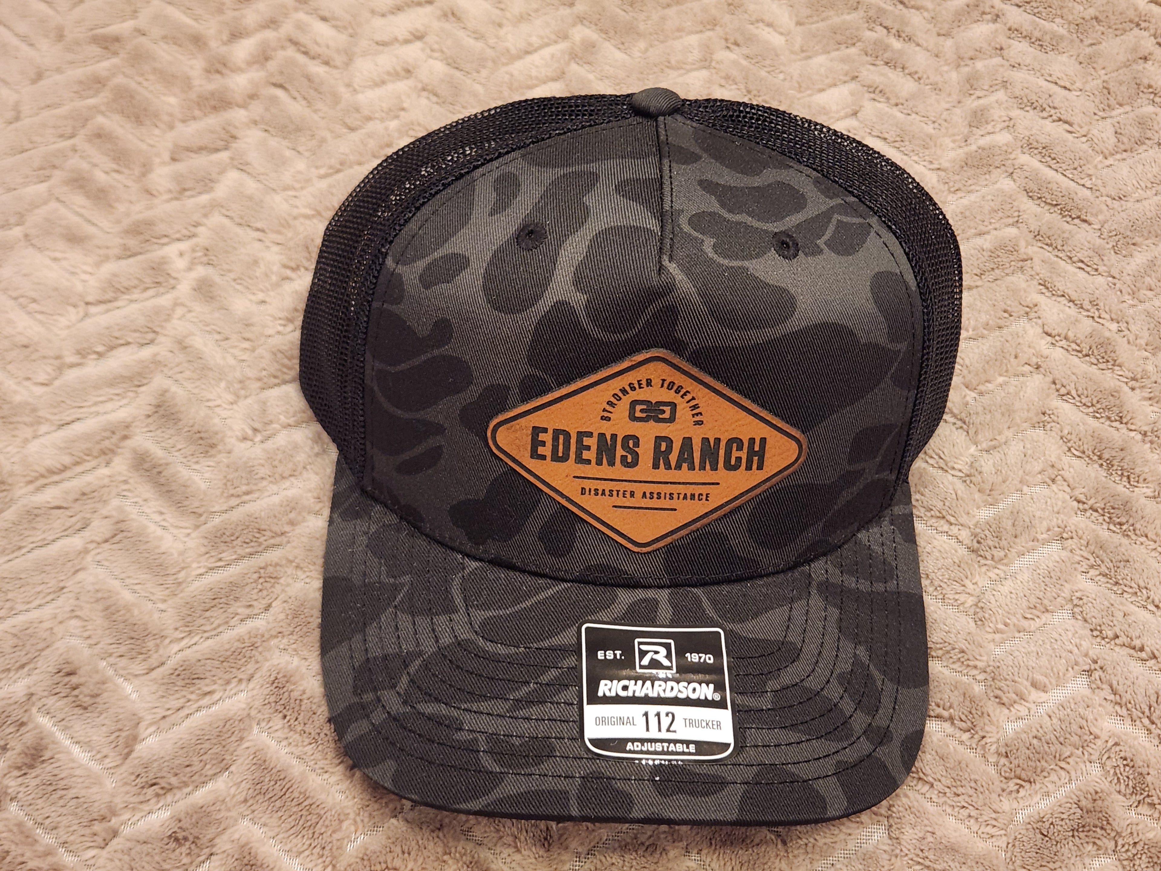 Richardson 112 Trucker Black Camo - White Chainlink or Full Logo, or Leather Patch