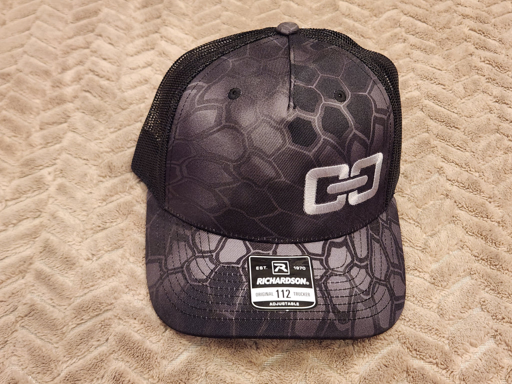 Richardson 112 Trucker Black Snakeskin Pattern Camo - Silver Full Logo or Chainlink, or Leather Patch