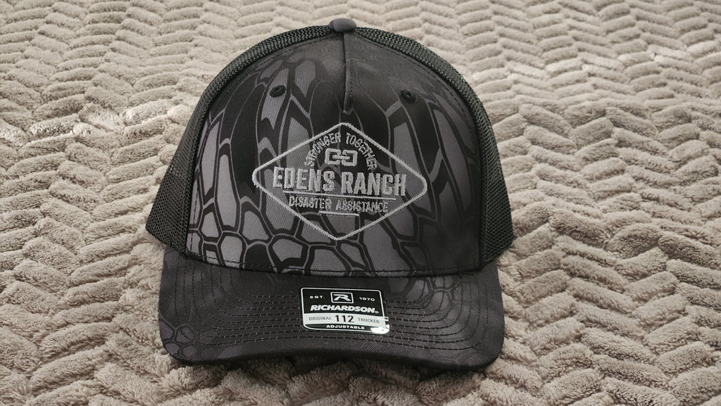 Richardson 112 Trucker Black Snakeskin Pattern Camo - Silver Full Logo or Chainlink, or Leather Patch