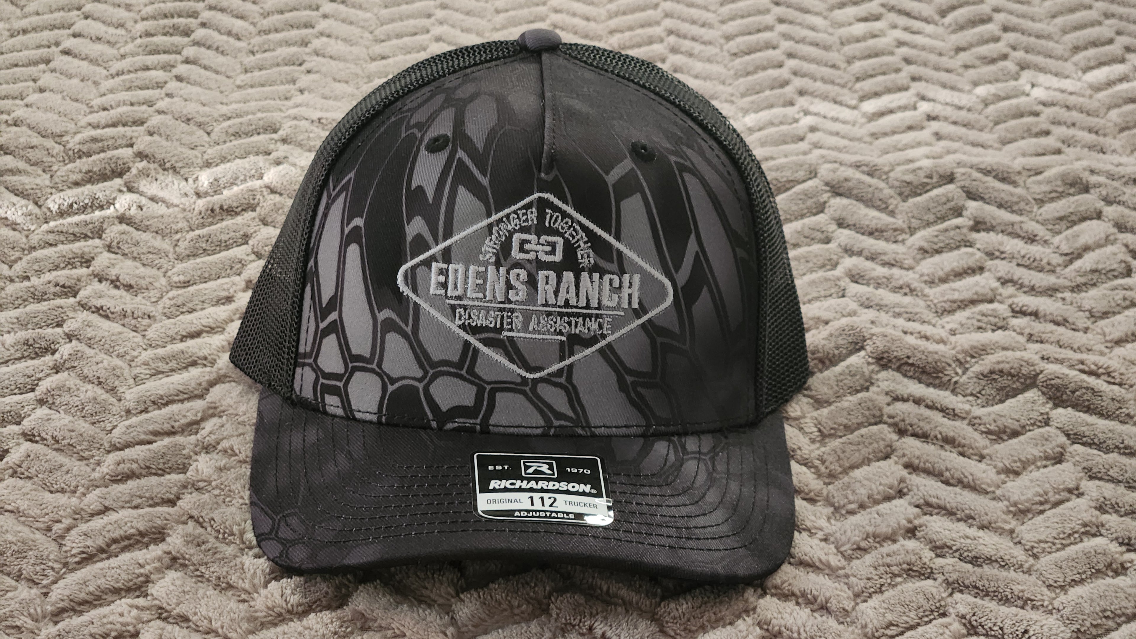 Richardson 112 Trucker Black Snakeskin Pattern Camo - Silver Full Logo or Chainlink, or Leather Patch