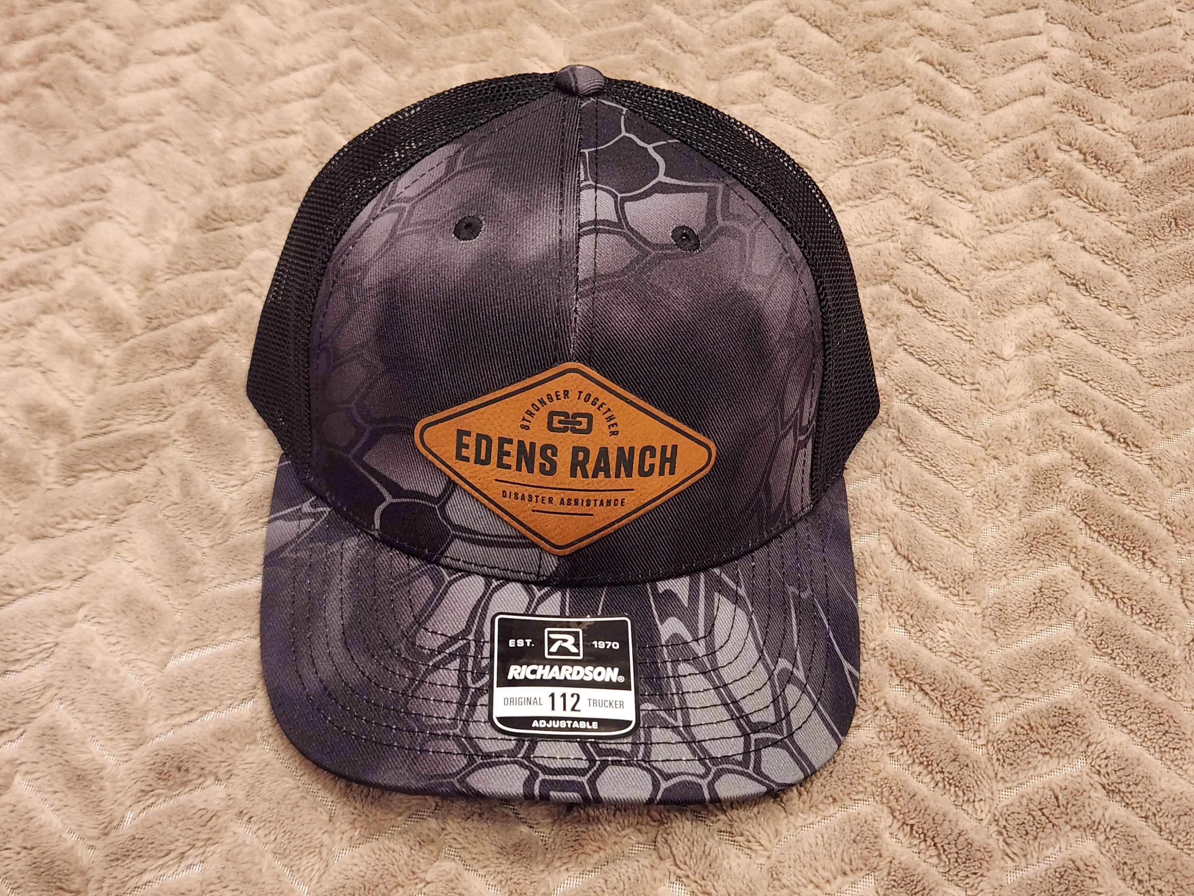 Richardson 112 Trucker Black Snakeskin Pattern Camo - Silver Full Logo or Chainlink, or Leather Patch