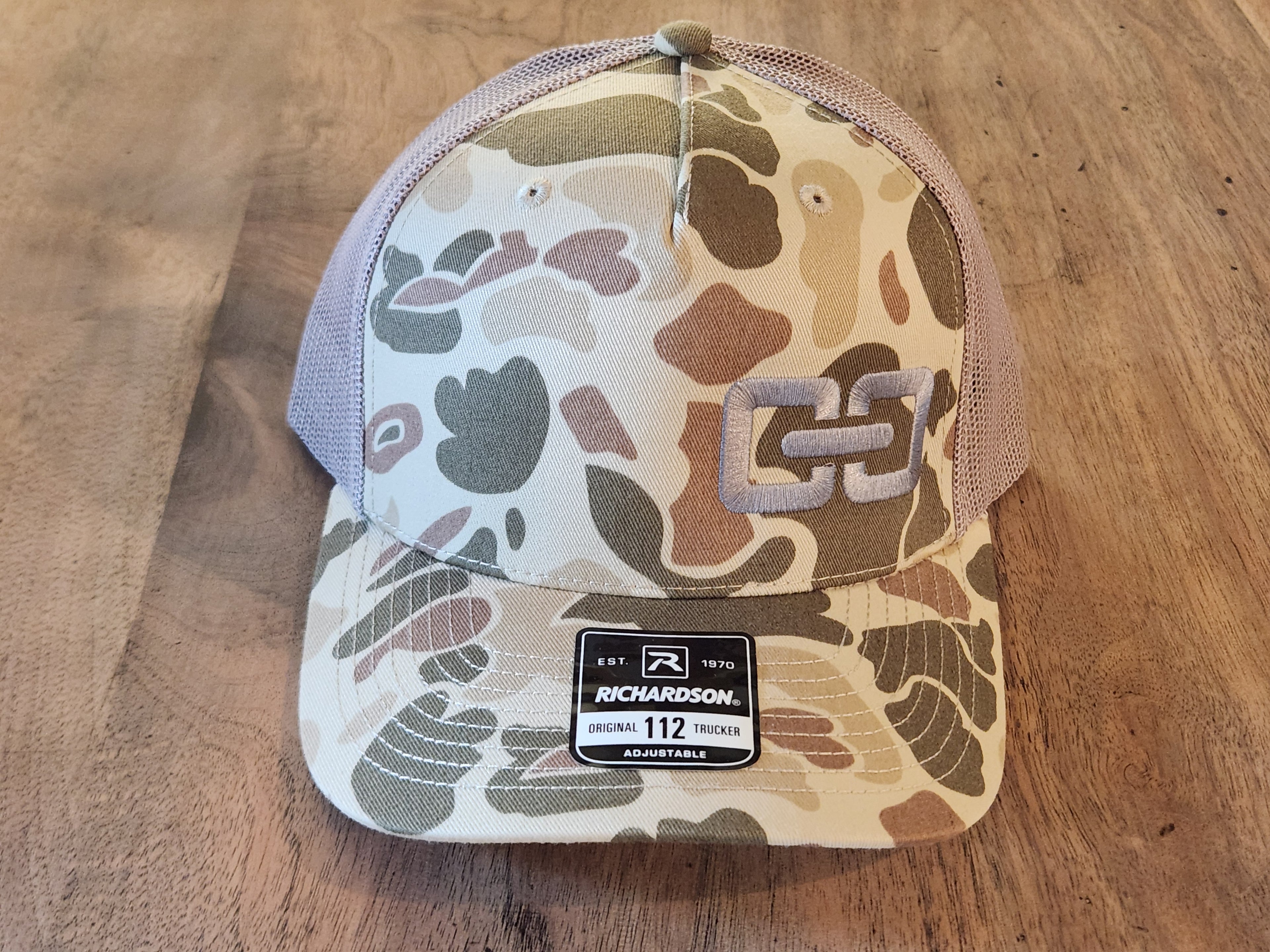 Richardson 112 Trucker Light Camo - Chainlink, Full Logo, or Leather Patch