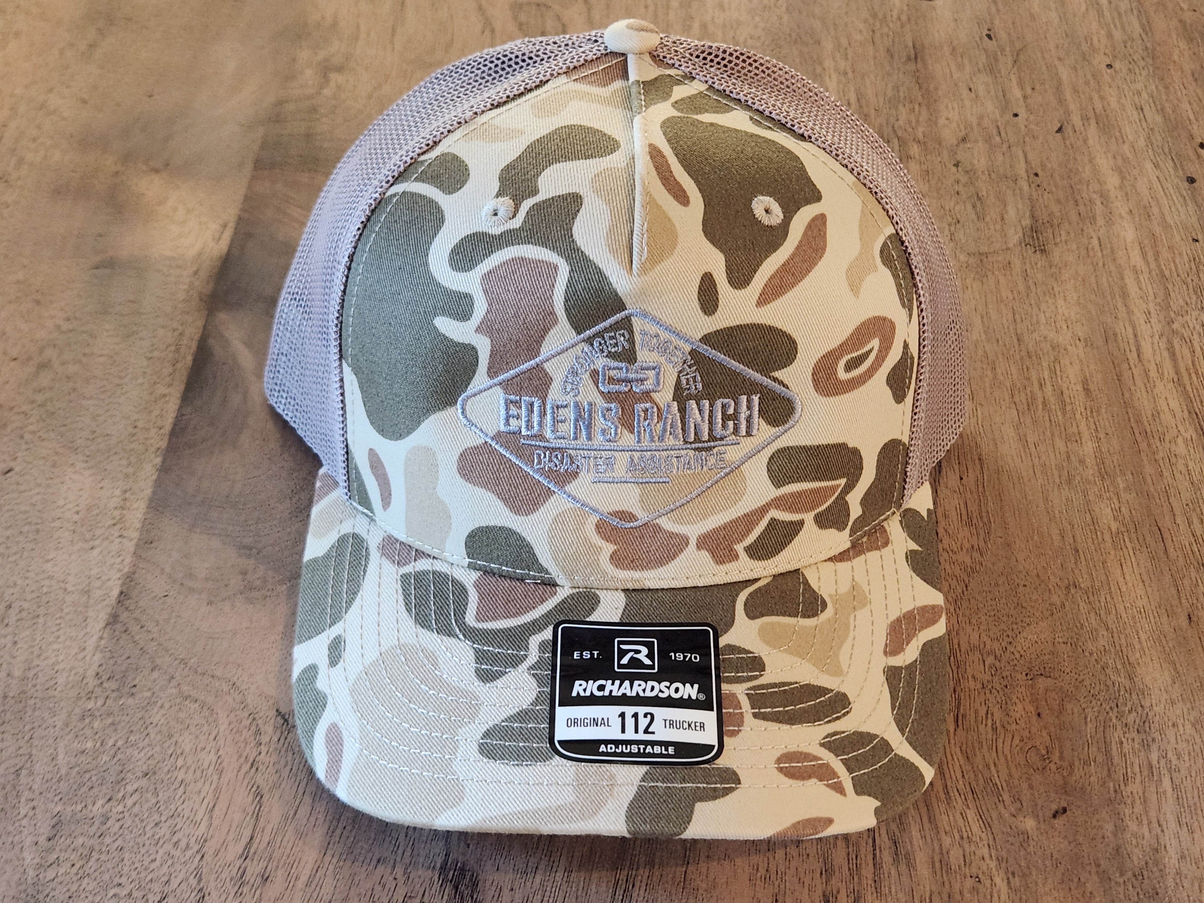 Richardson 112 Trucker Light Camo - Chainlink, Full Logo, or Leather Patch