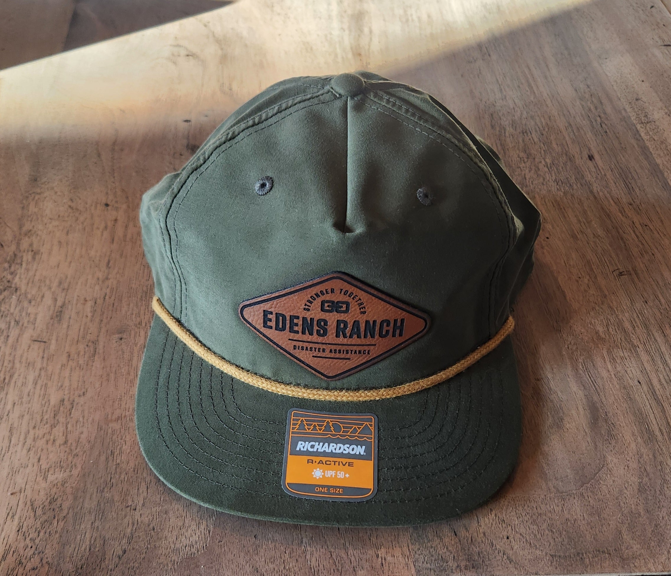 Richardson R-Active UPF 50+ Army Green Rope Hat - Chainlink, Full Logo, or Leather Patch